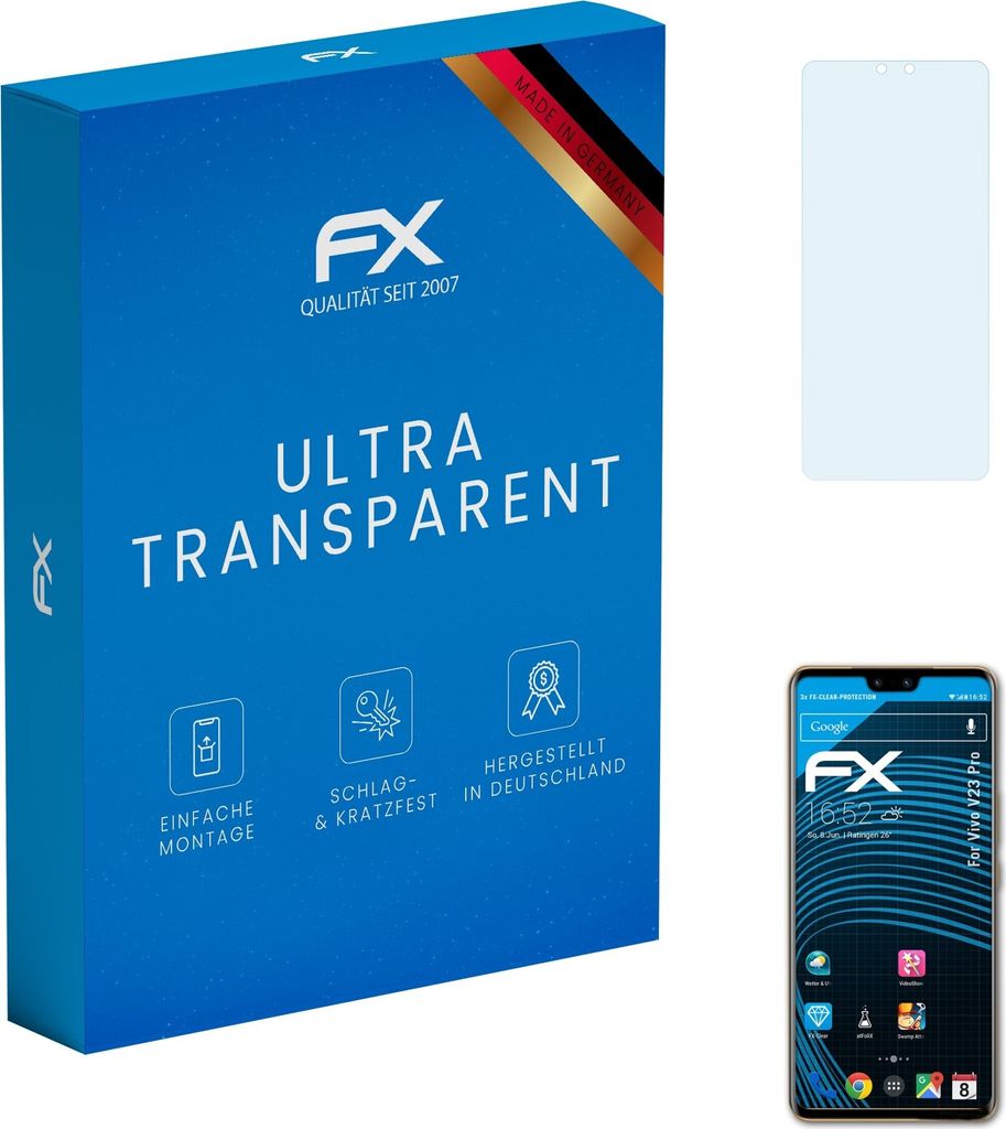 atFoliX FX-Clear 3x Schutzfolie kompatibel mit Vivo V23 Pro Displayschutzfolie