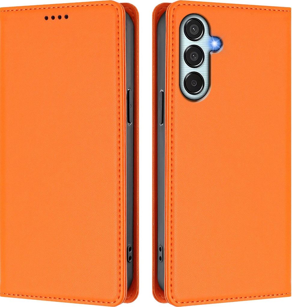 Handyhülle für Samsung Galaxy M52 5G, Kunstleder Klapphülle Stoßfeste Magnetische Hülle mit Ständer Orange