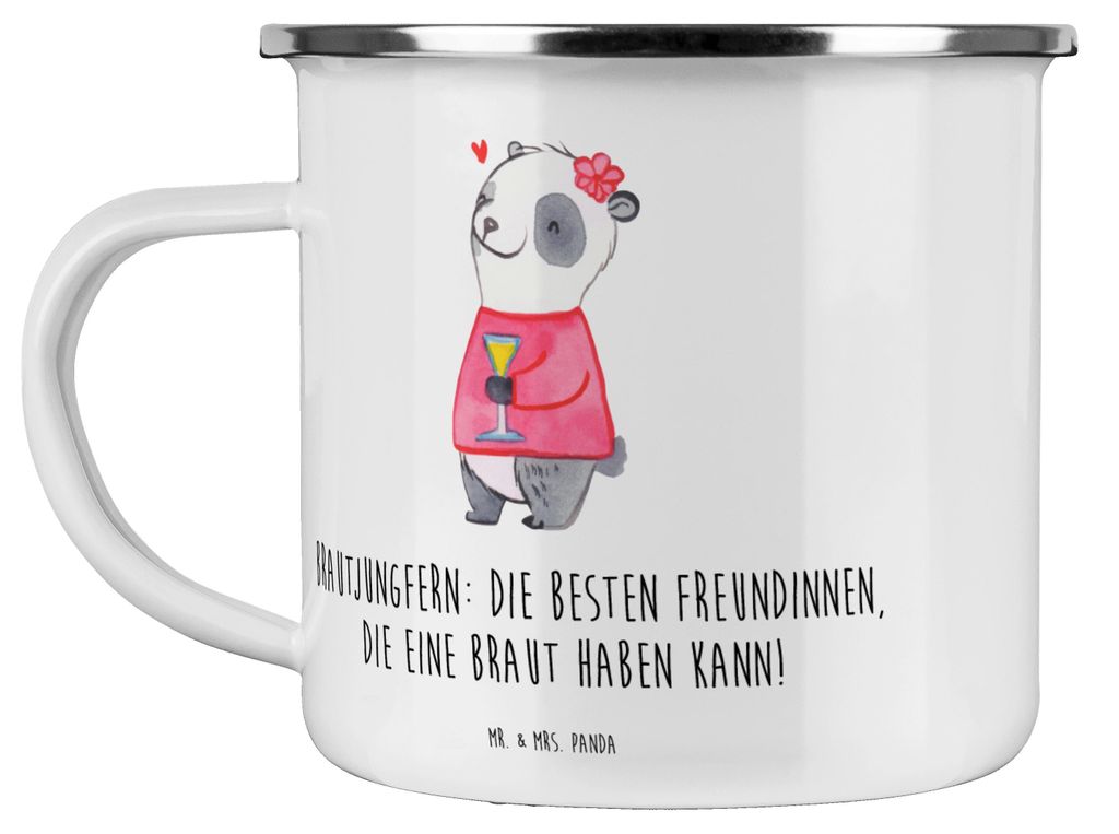 Mr. & Mrs. Panda Teetasse Beste Brautjungfern - Weiß - Geschenk, Teebecher, Heiraten, Hochzeit, Erinnerungsstücke, Haferl, Emaille Tasse, unverge...