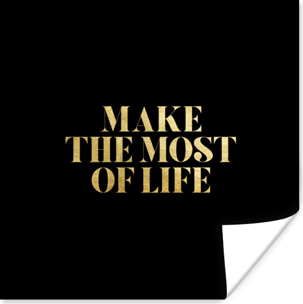 MuchoWow Poster Zitat - Leben - Gold - Schwarz 75x75 cm - Wand Dekoration
