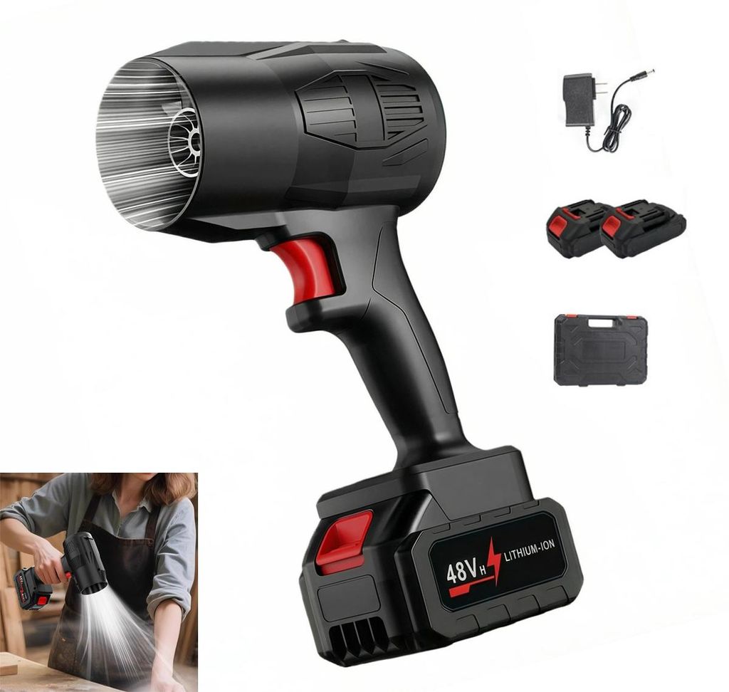 Industrieller Akku-Blasgerät 21V, 12Ah, 350W, Laubbläser, leicht & tragbar, hohe Windgeschwindigkeit für Reinigung, Auto, Garten & Werkstatt