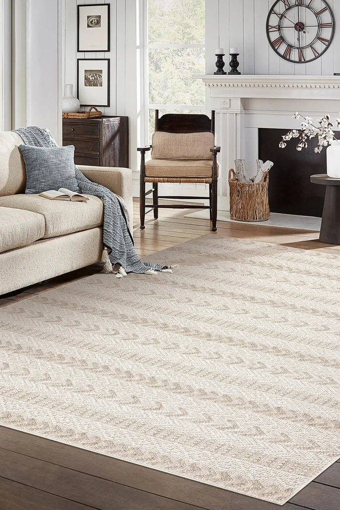 Tapis BOHO beige 80x150cm - Moquette structurée bouclée à chevrons - 4