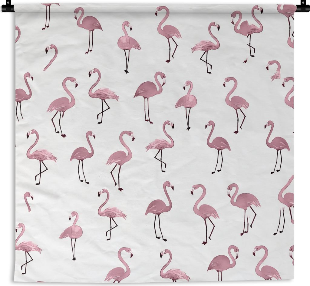 MuchoWow Wandteppich Wandbehang Flamingo - Rosa - Muster - Illustration 150x150 cm Tapisserie Dekoration Wandtuch - Wohnaccessoires - Modernes