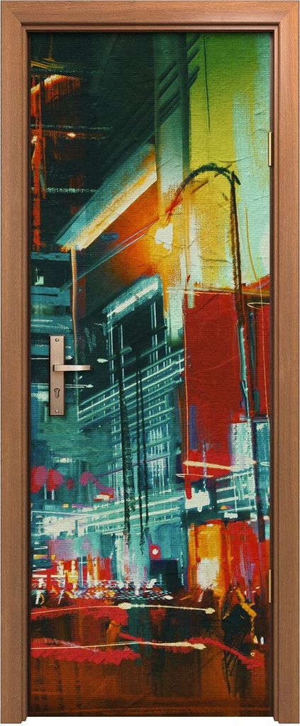 Türposter 70x200 cm Türaufkleber Türtapete Türfolie Klebefolie Stadt straße bei Nacht Bunte Lichtern