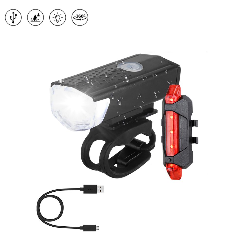 USB LED Fahrrad Licht Set Fahrradbeleuchtung Fahrradlampe Hinten Rücklicht 