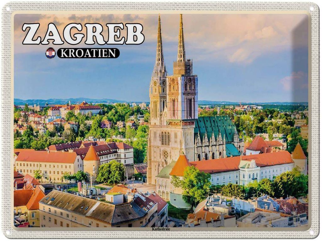 vianmo Blechschild 30x40 cm Zagreb Kroatien Kathedrale Bischofskirche Bildmotiv Reisemotiv Abenteuer Reisen