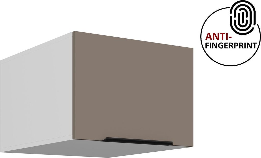Küchen Aufsatzschrank 50 cm ARIA Sandgrau ultra matt + Weiss matt, hochwertige Fronten mit Anti Fingerprint Beschichtung Küchenzeile Küchenblock