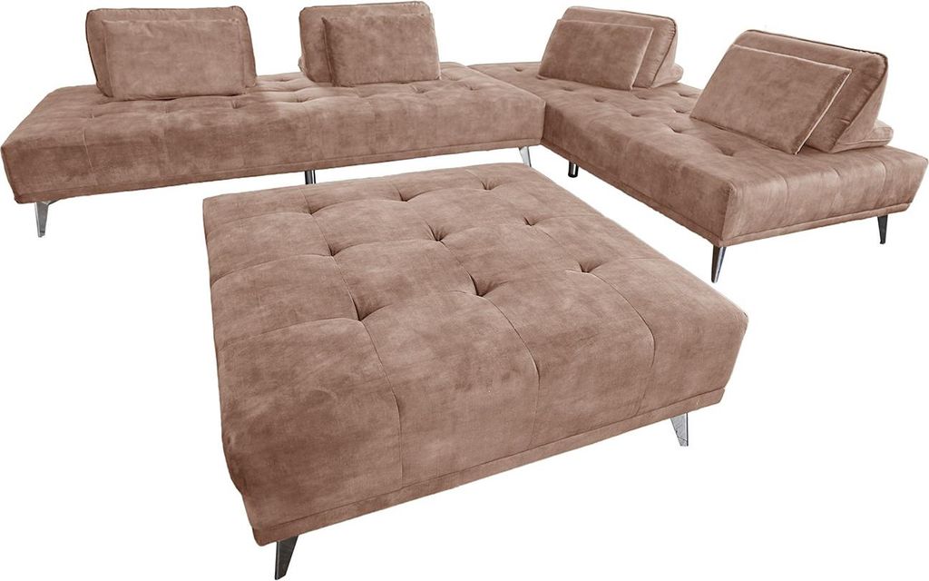 KAWOLA Sofa WIOLO Ecksofa velvet mit Hocker taupe
