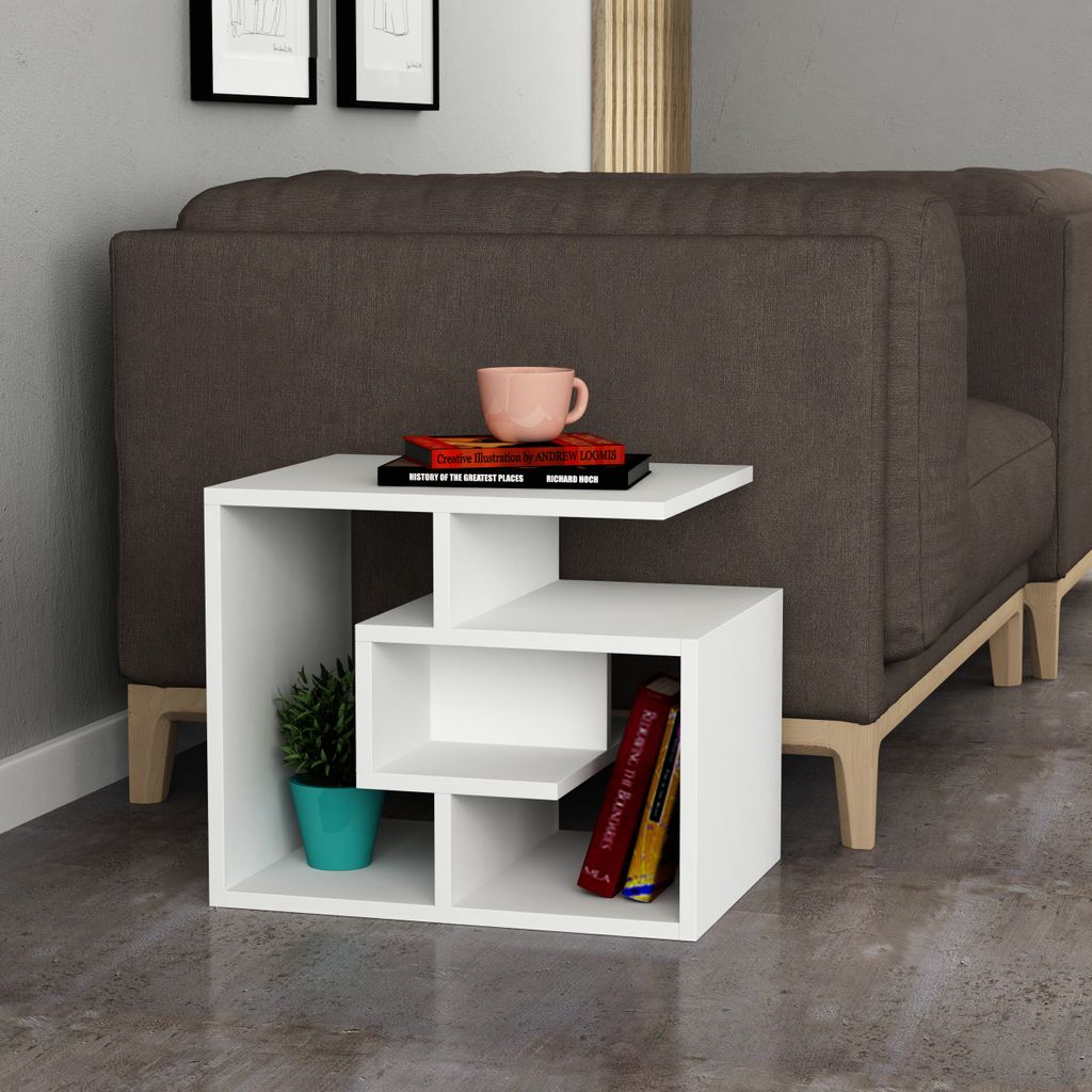 DECORTIE Labirent Moderner Couchtisch Weiß Mehrzweck 54 x 40 x 45 cm