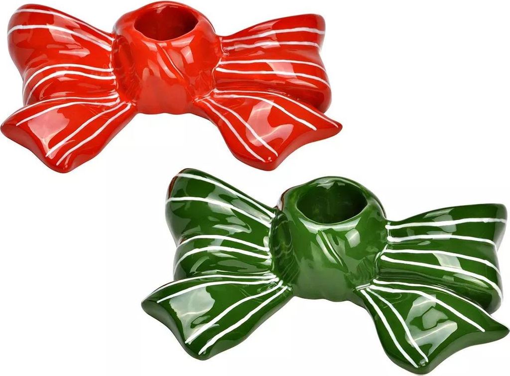 2er-Set Keramik Kerzenhalter Rot und Grün