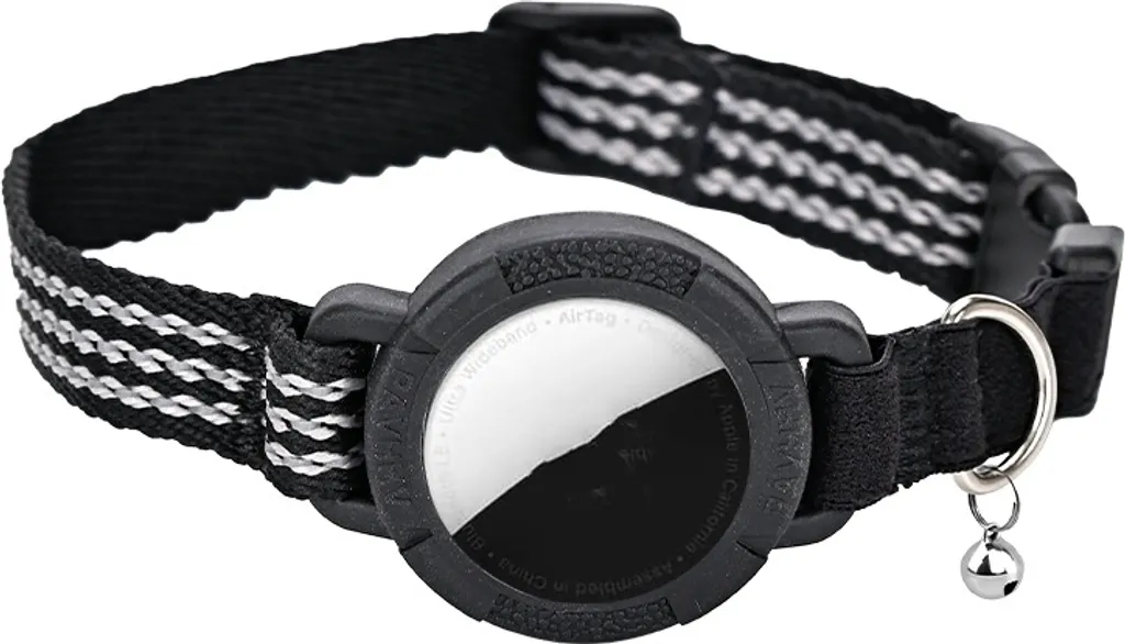 Collare AirTag per Gatti e Cani Piccoli | Nylon Riflettente Nero XS/S
