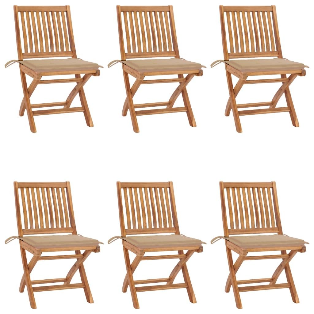 Möbel Klappbare Gartenstühle mit Kissen 6 Stk. Massivholz Teak - Gartenstühle 3072837