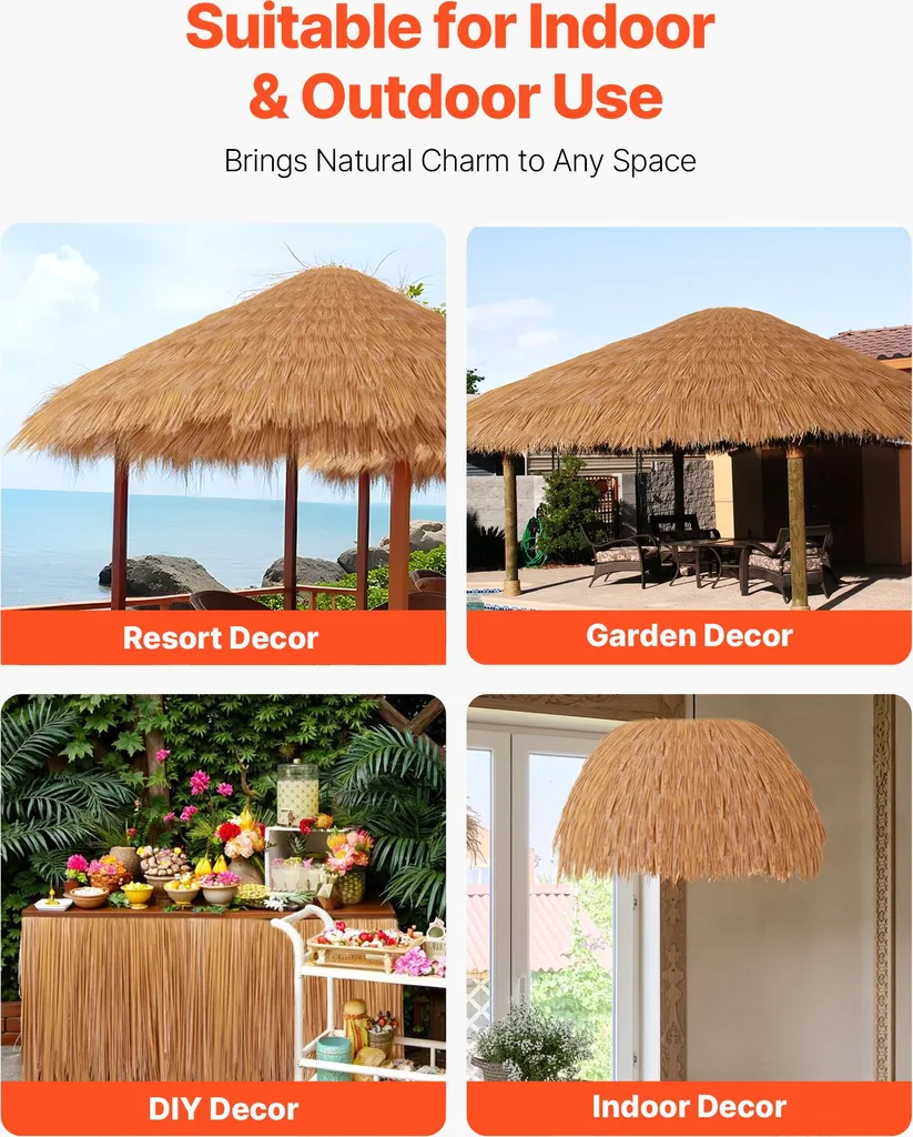 SucceBuy Tetto di paglia artificiale, 1000x40 cm, stile messicano, rotolo di tetto in PE, tetto di palma, aspetto tetto di paglia, adatto per terrazza, piscina, spiaggia, padiglione e decorazione di feste hawaiane - 6