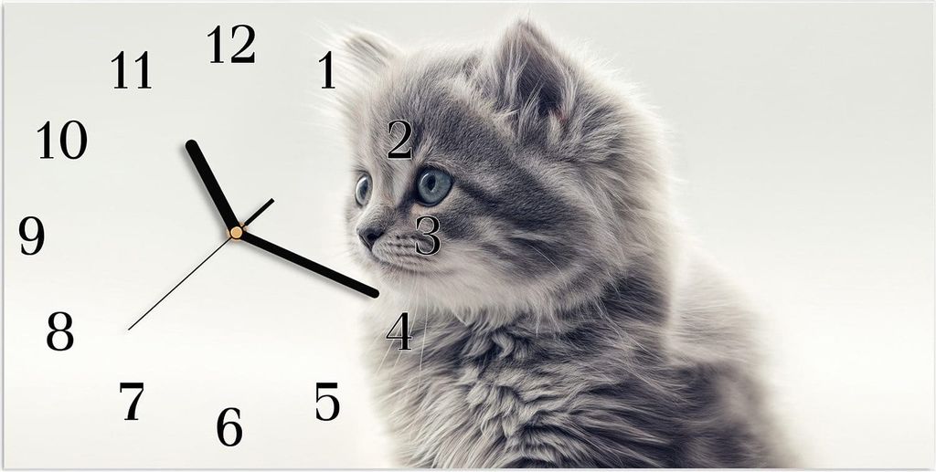 Wanduhr aus Glas mit Motiv Kitten Portrait- 60 x 30 cm - Produktbild 