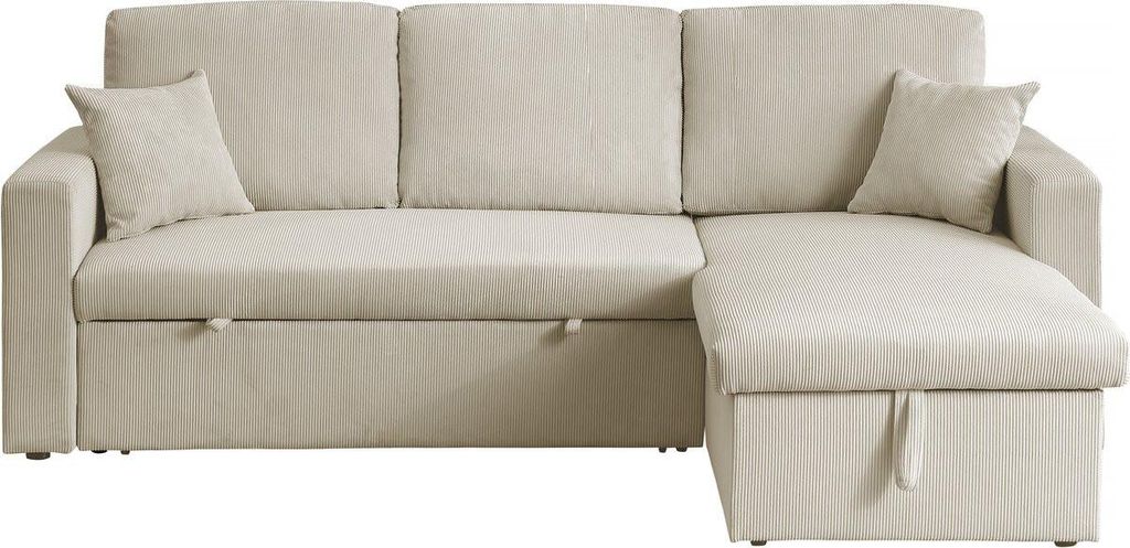 Ecksofa mit Schlaffunktion aus Cord "Alain" - 3-Sitzer - Produktbild 