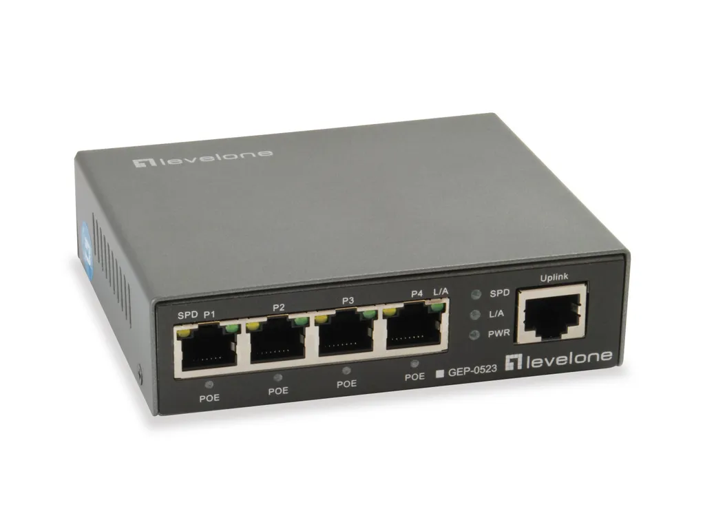 Switch PoE+ 4 ports Gigabit 60W LevelOne unmanaged en métal haute qualité