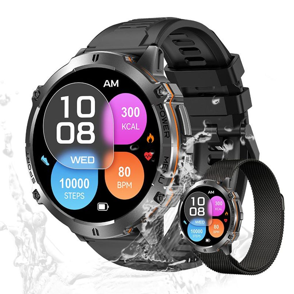 aldus Herren Fitness-Tracker, 3ATM Wasserdicht, Telefonfunktion, Fitnessuhr mit Gesundheitsfunktionen & 100+ Sportmodi – Schwarz