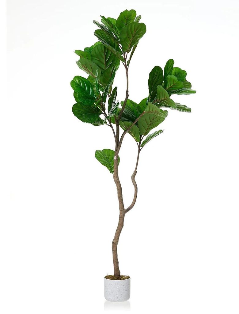 Geigenfeige (Ficus lyrata) - Bodenstehende Kunstpflanze - 155 cm - Mit Topf - Für innen - Olivgrün - PE