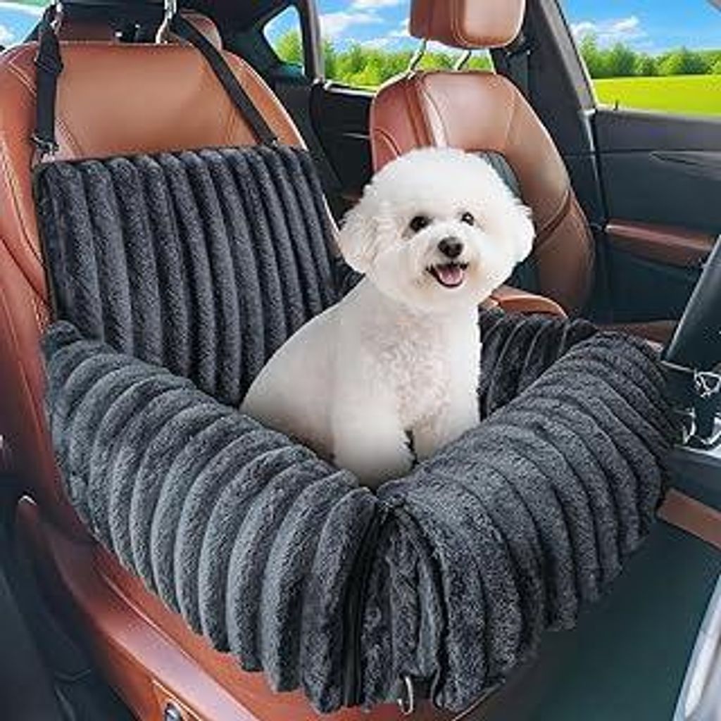 MIXJOY Hunde Autositz für kleine bis mittlere Hunde, Waschbarer Ansteckbare Leine verdickter Memory-Schaum-Füllung, Hundebett Auto für Rückbank...