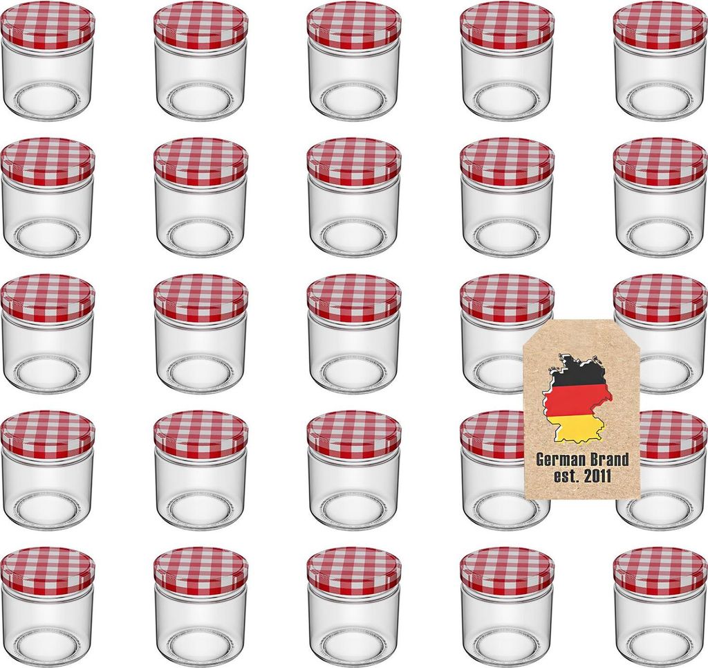 Intirilife 25 Stück Einmachgläser mit Deckel - 150 ml - Kleine Sturzgläser Marmeladenglas Vorratsglas mit Schraubdeckel, Gewürzglas Vorratsgläser