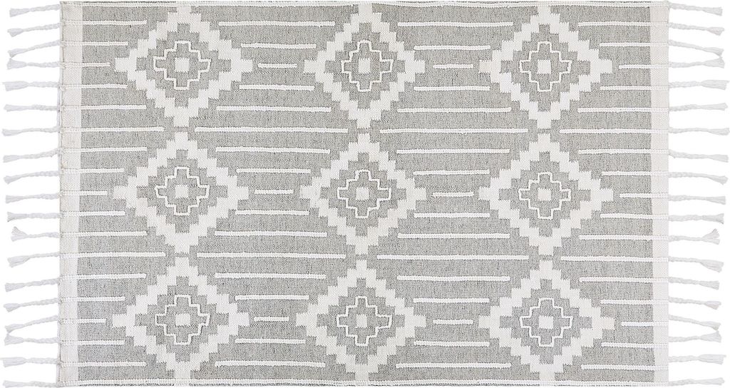 BELIANI Teppich Grau und Weiß Kunststoff 140 x 200 cm Outdoor u. Indoor Matte Modern mit Muster Rechteckig Kurzflor Gartenaccessoires Balkon Wohnz...