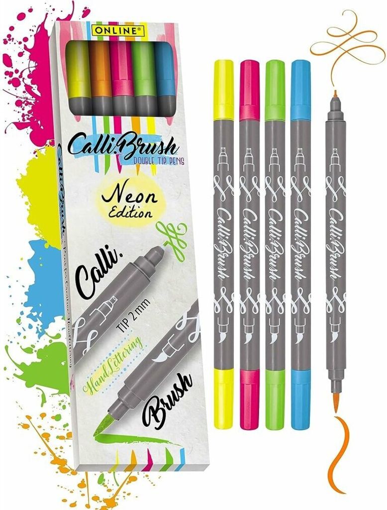 ONLINE Calli.Brush Double Neon Brush-Pens farbsortiert, 5 St.