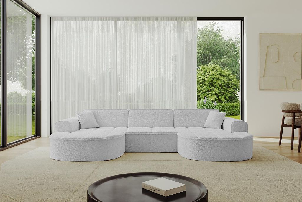 ALTDECOR Ecksofa in U- Form TARO-U1 - 303x171x79,5 cm Hellgrau - Corner Sofa Bett Eckcouch Couch L-Form Wohnlandschaft Cauchsofa