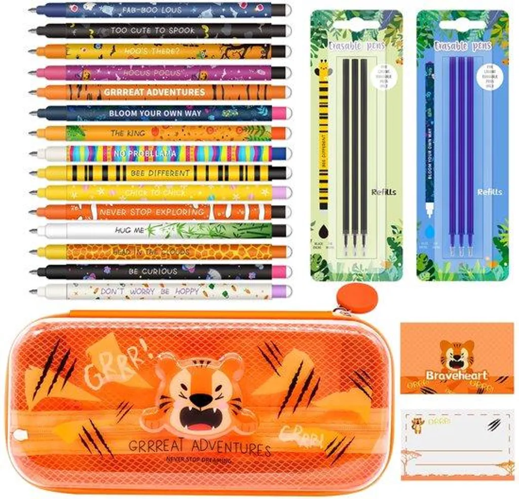 Rangement scolaire tigre 2 compartiments pour stylos et accessoires