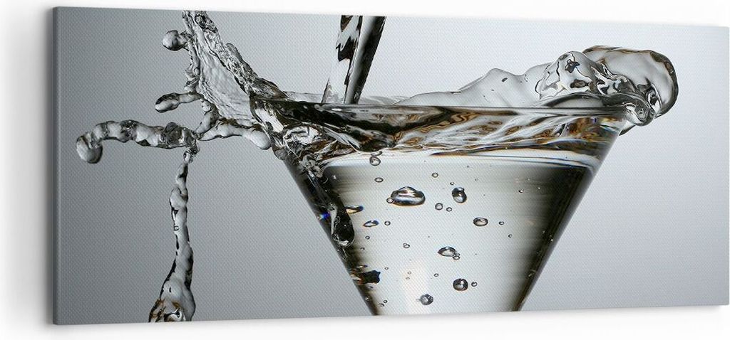 Bild auf Leinwand - Leinwandbild - Glas Wasser Mineralwasser Blasen - 120x50cm - Wand Bild - Wanddeko - Leinwanddruck - Bilder - Kunstdruck - Leinw...