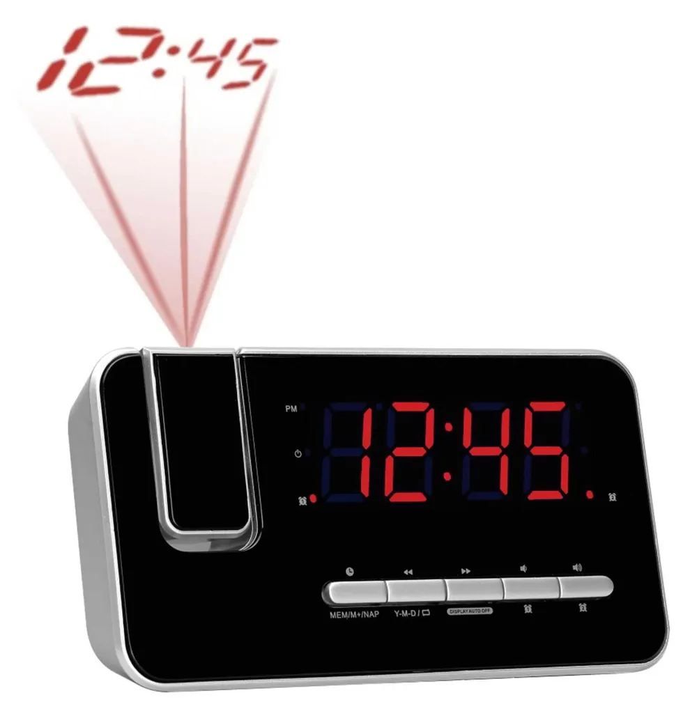 Radio-réveil avec projection LED plafond horloge numérique noire RRP-20