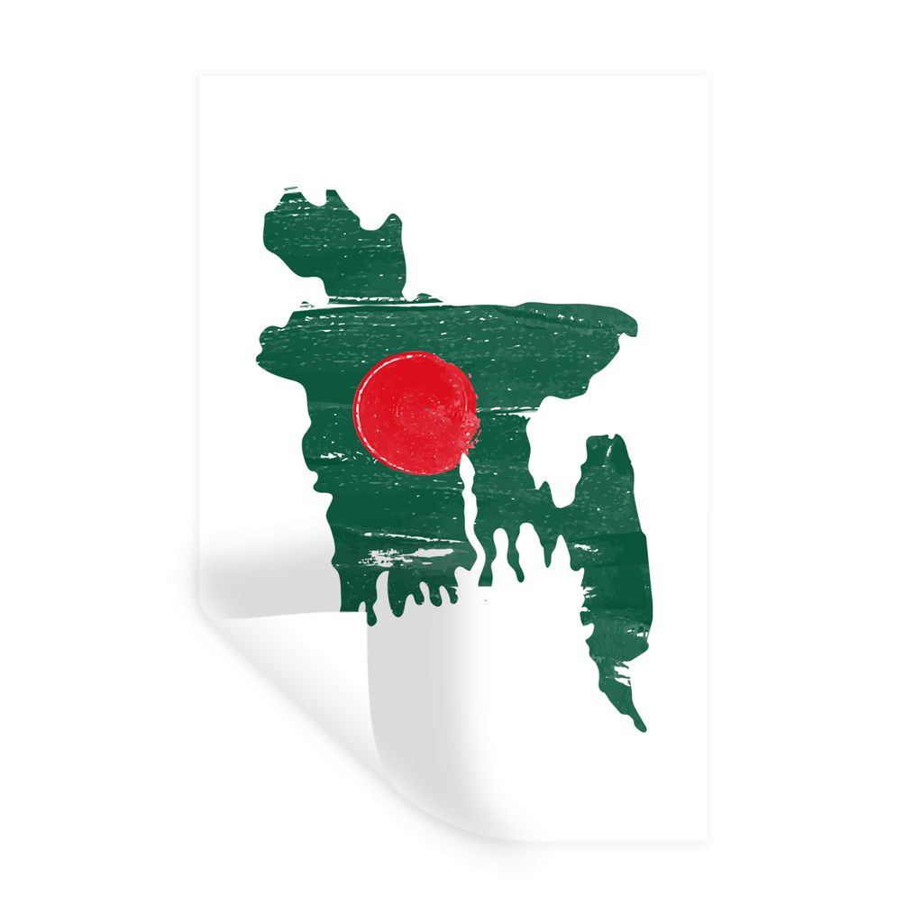 MuchoWow Wandtattoo Wandsticker Wandaufkleber Bangladesch - Flagge - Karte 60x90 cm Selbstklebend und Repositionierbar - Sticker - Dekorfolie