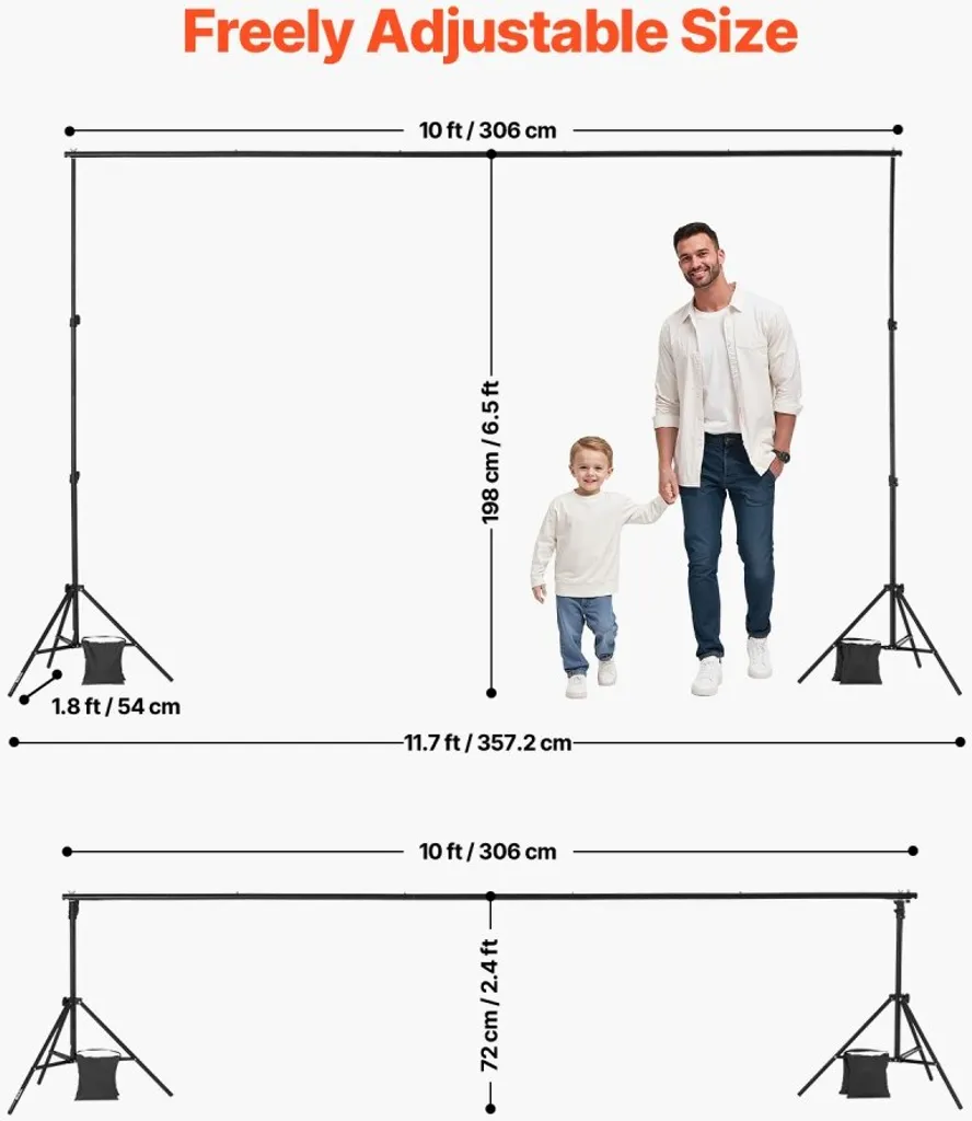 Support de fond studio photo réglable 198x300cm - Structure aluminium robuste - 3