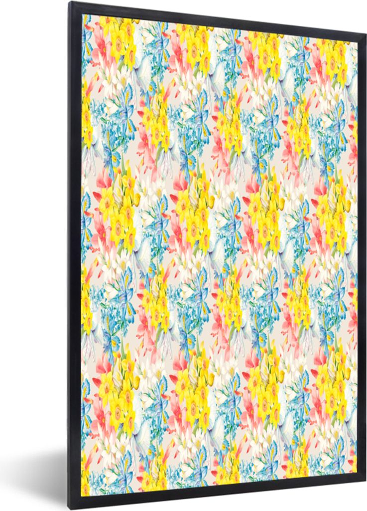 MuchoWow MuchoWow Gerahmtes Poster Blumen - Farben - Pastell 40x60 cm - Poster mit zchwarzem Bilderrahmen - Papierdruck - Wandbilder