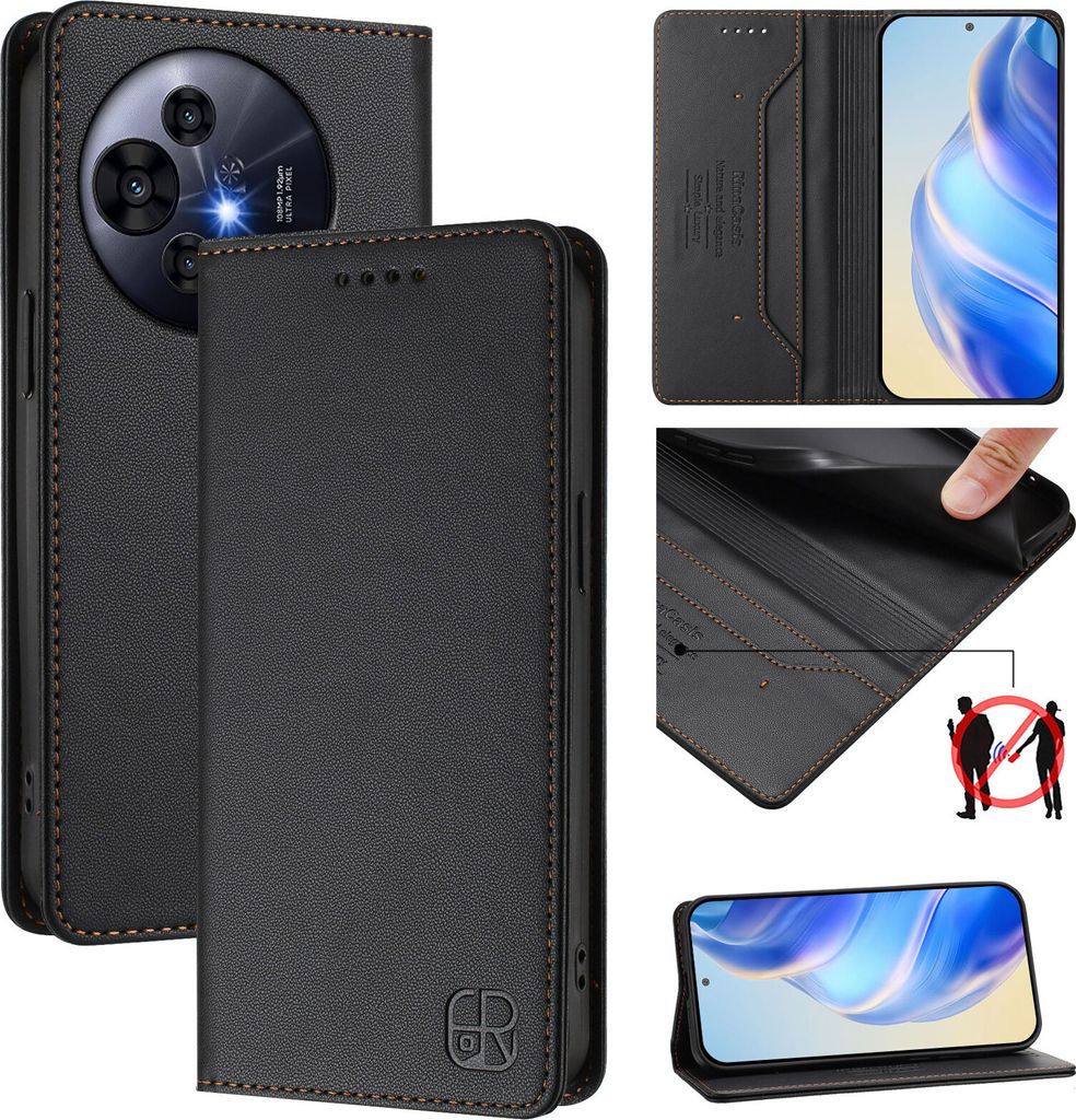 Lederhülle für TCL 50 Pro NxtPaper Hülle Flip Brieftasche Kartenfächern Ständer Schutzhülle Schwarz