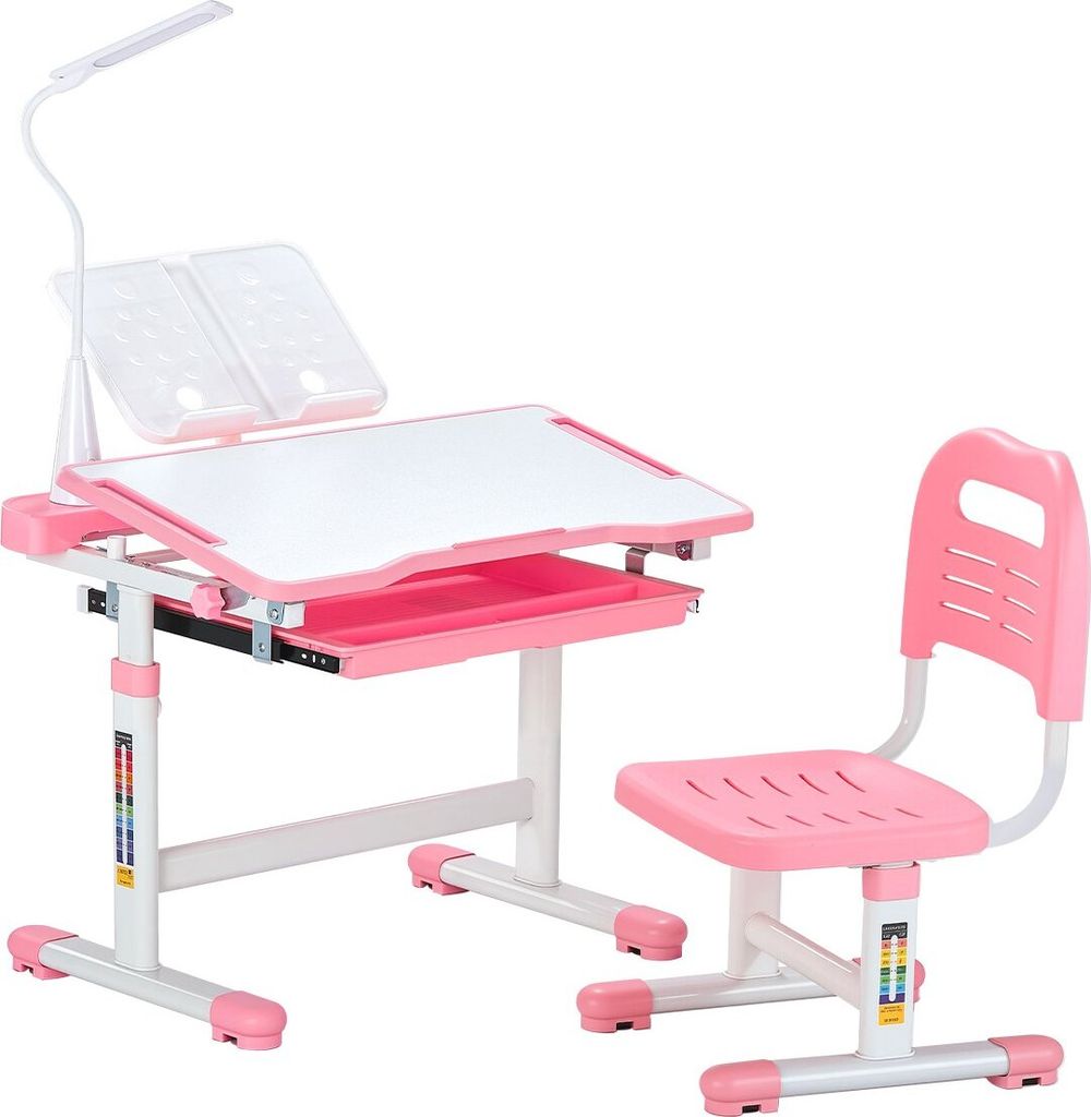 Schreibtisch Kinder Kinderschreibtisch Tischlampe Höhenverstellbar Rosa