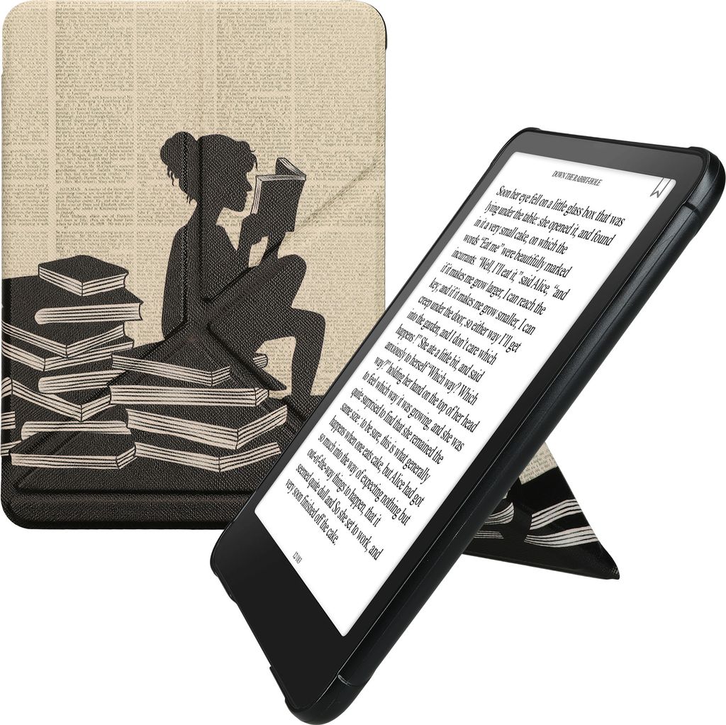 kwmobile Schutzhülle kompatibel mit Amazon Kindle Paperwhite (2024)/Colorsoft - Hülle Kunstleder - eReader Cover Case - Lesende Frau Schwarz Beige