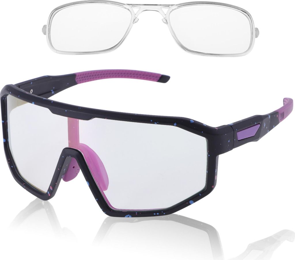 1 Set Motorradfahrbrille Blendfreie Tri-Acetyl-Cellulose PC UV400 Fahrradsonnenbrille Hellviolette Linse Schwarz Mit Rot-Blauen Punkten Rahmen