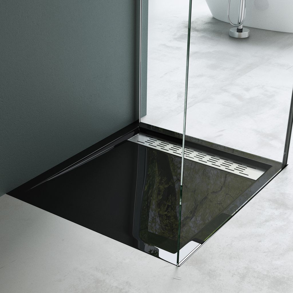 Mai & Mai Duschwanne 80x100x5cm Duschtasse Schwarz Acryl-Wanne flach Rechteckig inkl. Ablaufgarnitur 01 Xetro04