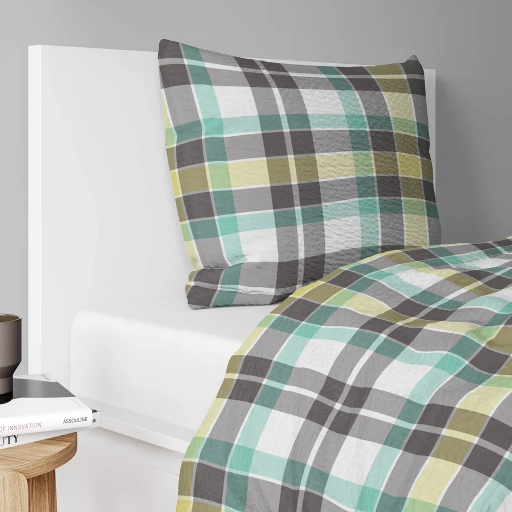 Copripiumino ETÉREA 155x220 Cotone Seersucker Verde No Stiro 2pz - 2