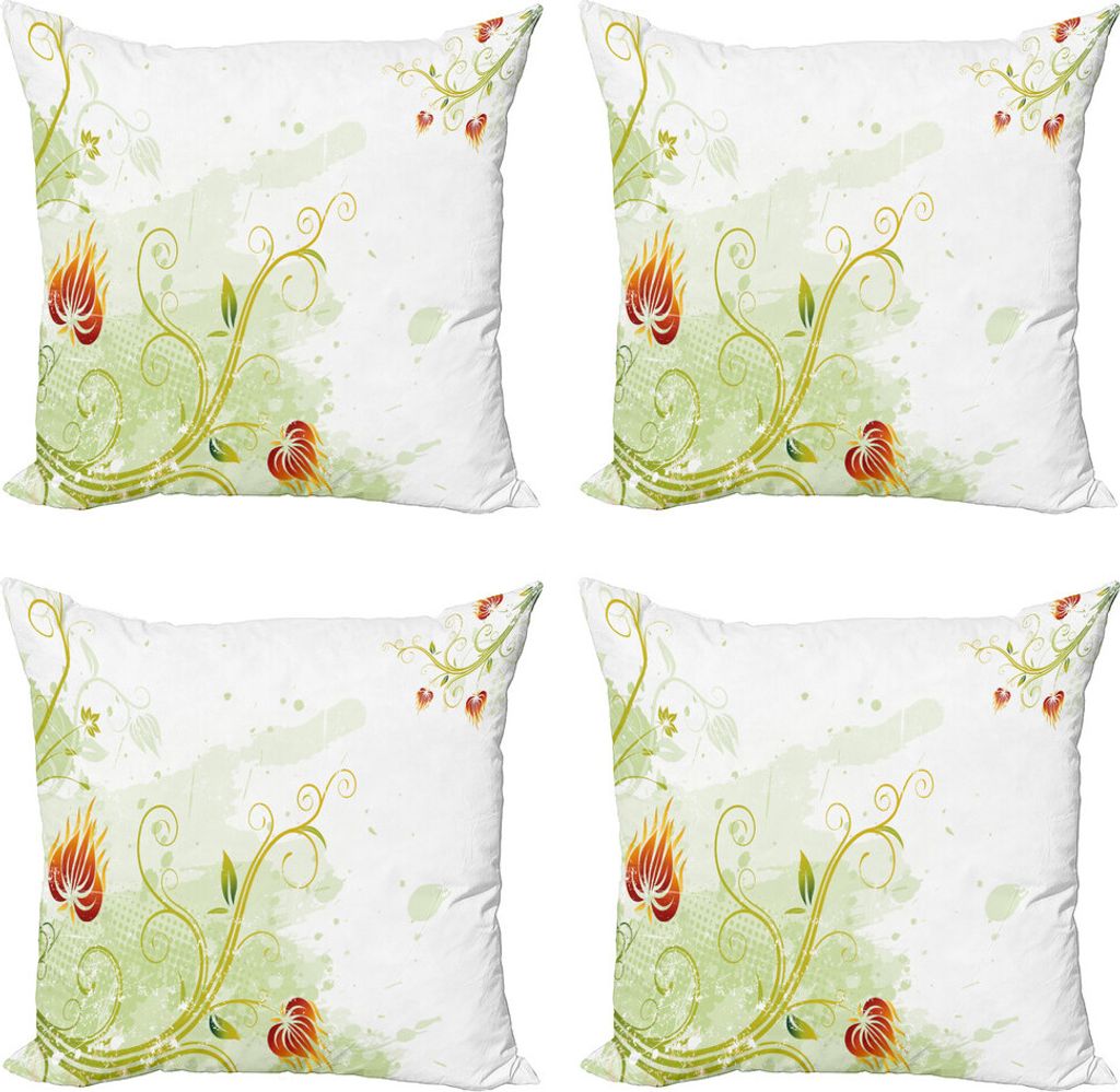 ABAKUHAUS Blumen Kissenbezug Set (4 Stück), Retro Schmutz-Strudel Petal, Moderner Doppelseitiger Digitaldruck, 45 cm x 45 cm, Grün Grün