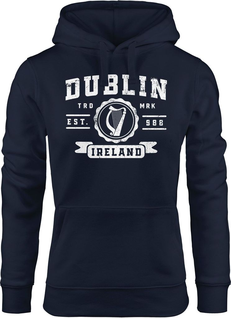 Hoodie Damen Dublin Irland Retro Design Aufdruck Print Schrift Kapuzen-Pullover Fashion Streetstyle Neverless navy XS