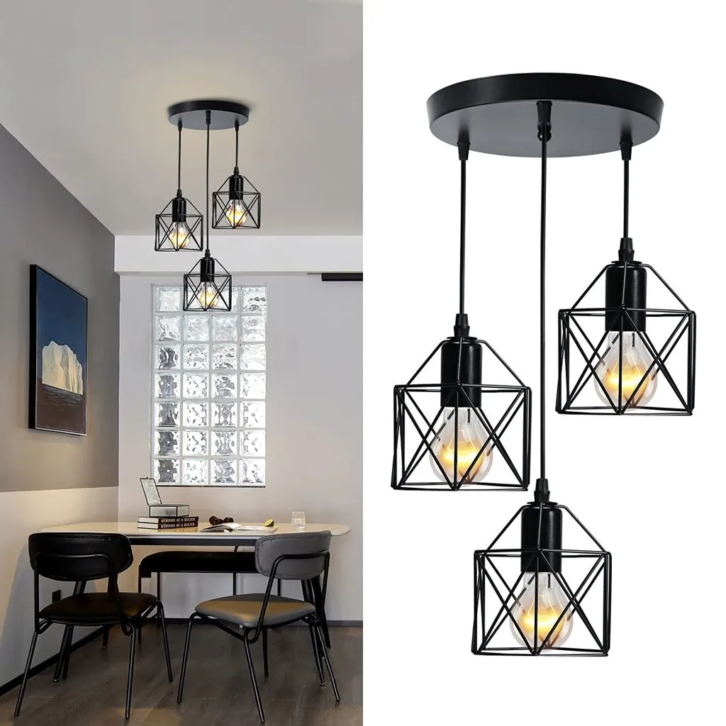 EMKE Lustre Suspension 3 Flammes Noir Vintage pour Salon et Salle à Manger