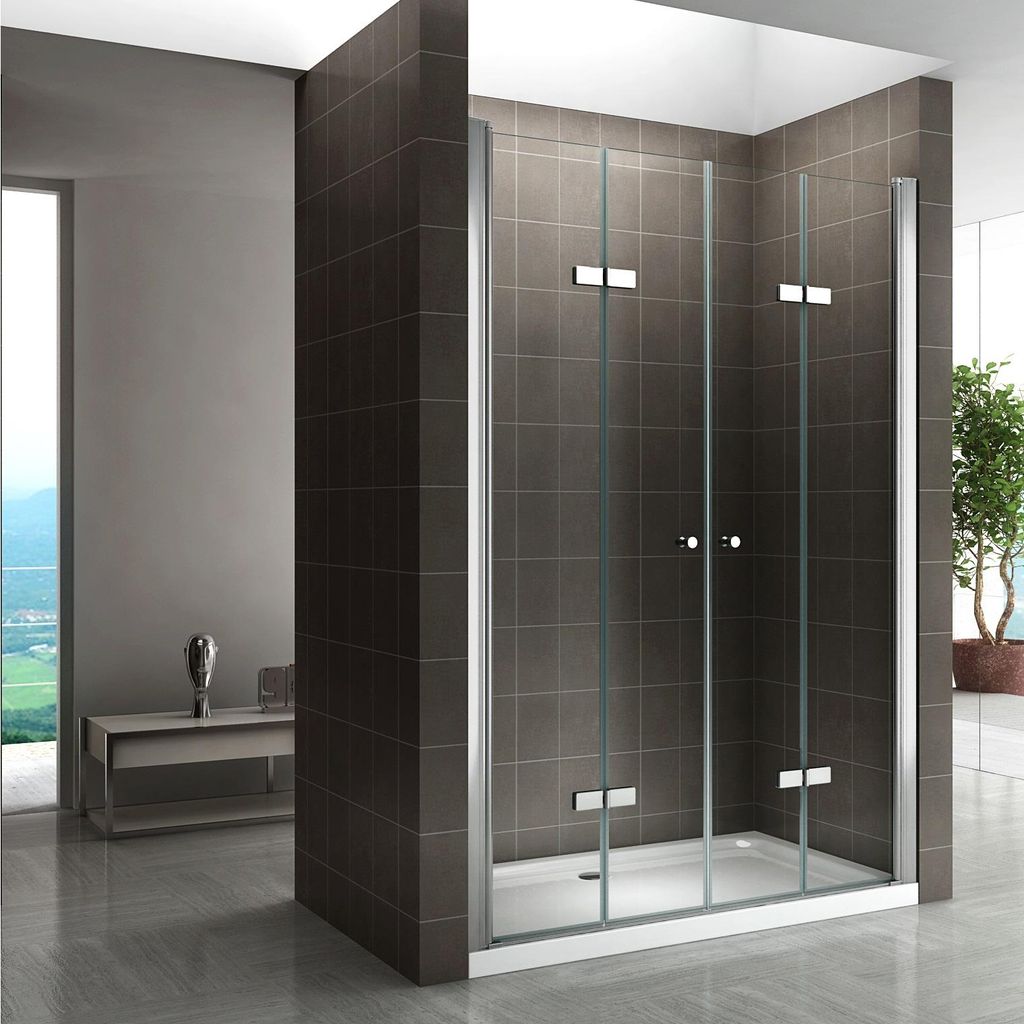 i-flair Duschfalttüren 124-128 cm - Höhe: 185 cm, Duschabtrennung aus 6 mm durchsichtigem ESG Sicherheitsglas mit Nanobeschichtung