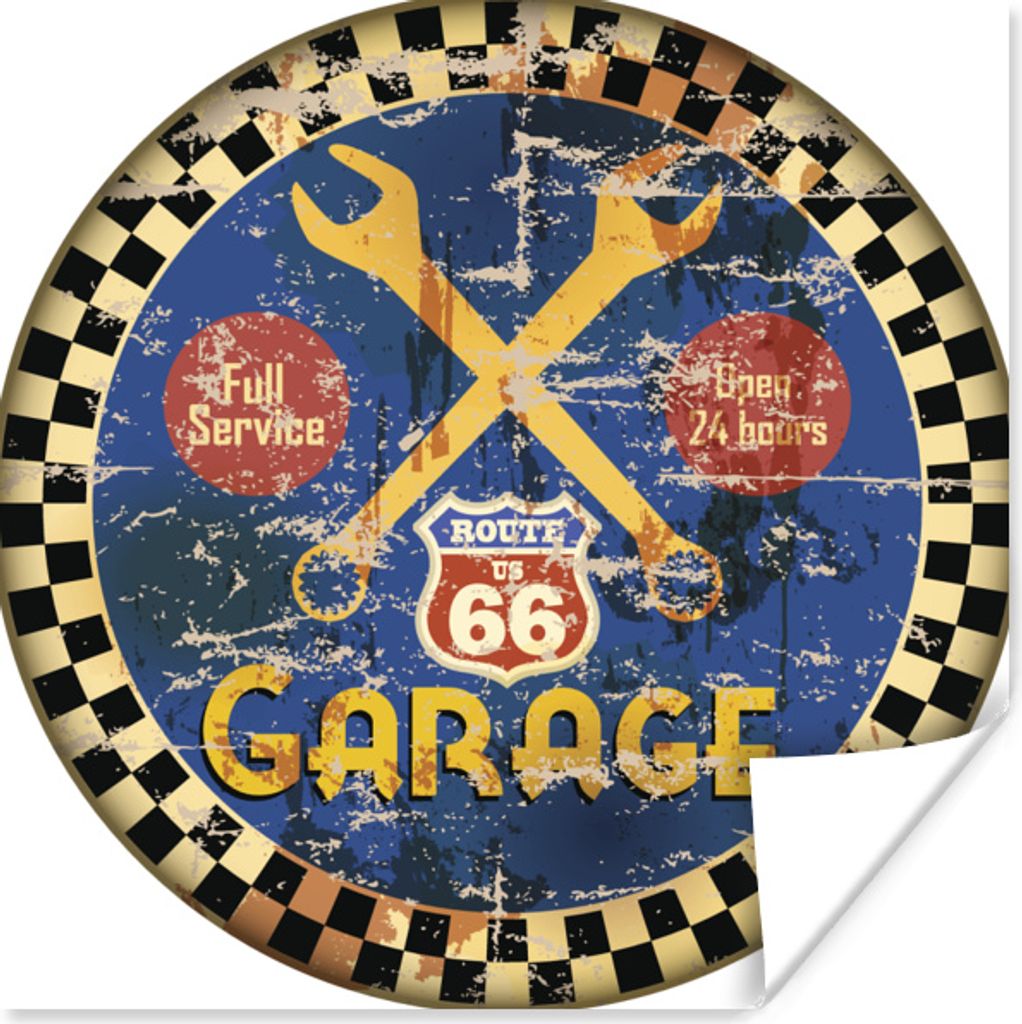 MuchoWow Poster Mancave - Garage - Vintage - Route 66 50x50 cm - Wohnzimmerdekoration