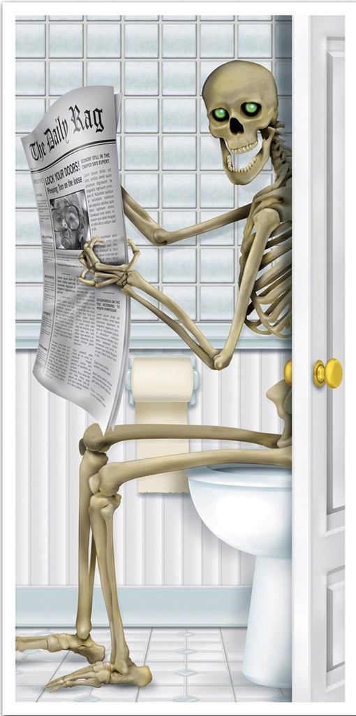 Grinsendes Skelett WC Tür-Poster Halloween Party-Deko beige-weiss 76x152cm -