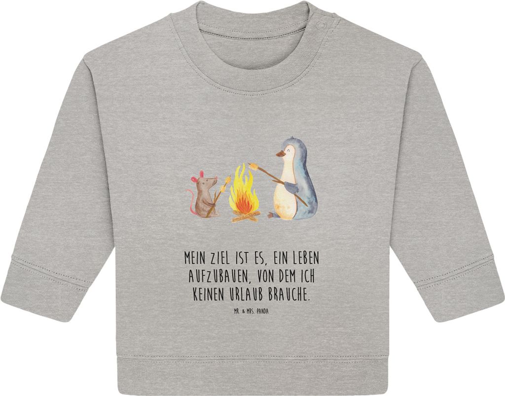 Mr. & Mrs. Panda Organic Baby Pullover Pinguin Lagerfeuer 6. - 12. Monat - Heather Grey - Geschenk, Bullover, Arbeit, Job, Büro, Feuer, Maus