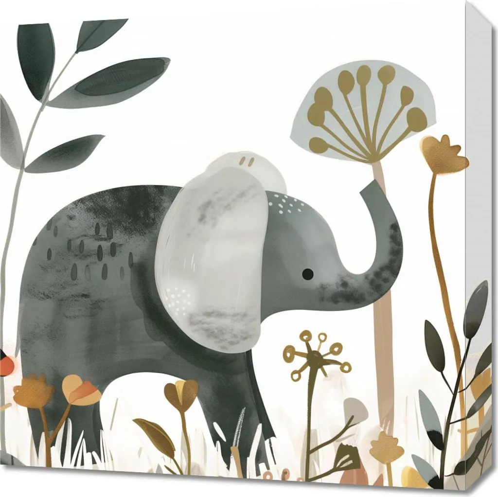 Quadro Elefante nel Giardino 50x50 cm | Stampa su Tela Arredo Moderno