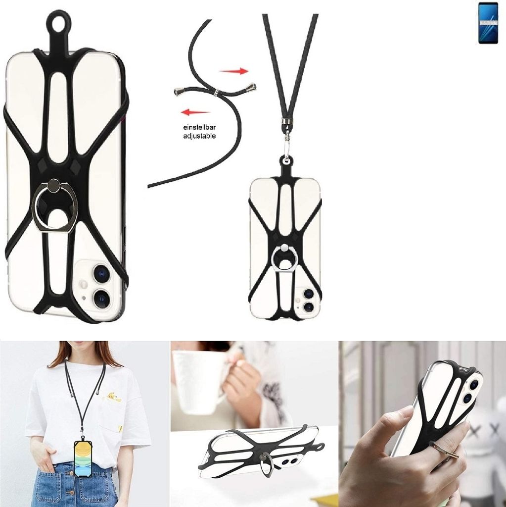 K-S-Trade 3in1 Handykette Handyband Handykordel Halsband Smartphone-Ring Handy-Ring kompatibel mit Samsung Galaxy A8+ (2018) Duos Fingerhalterung