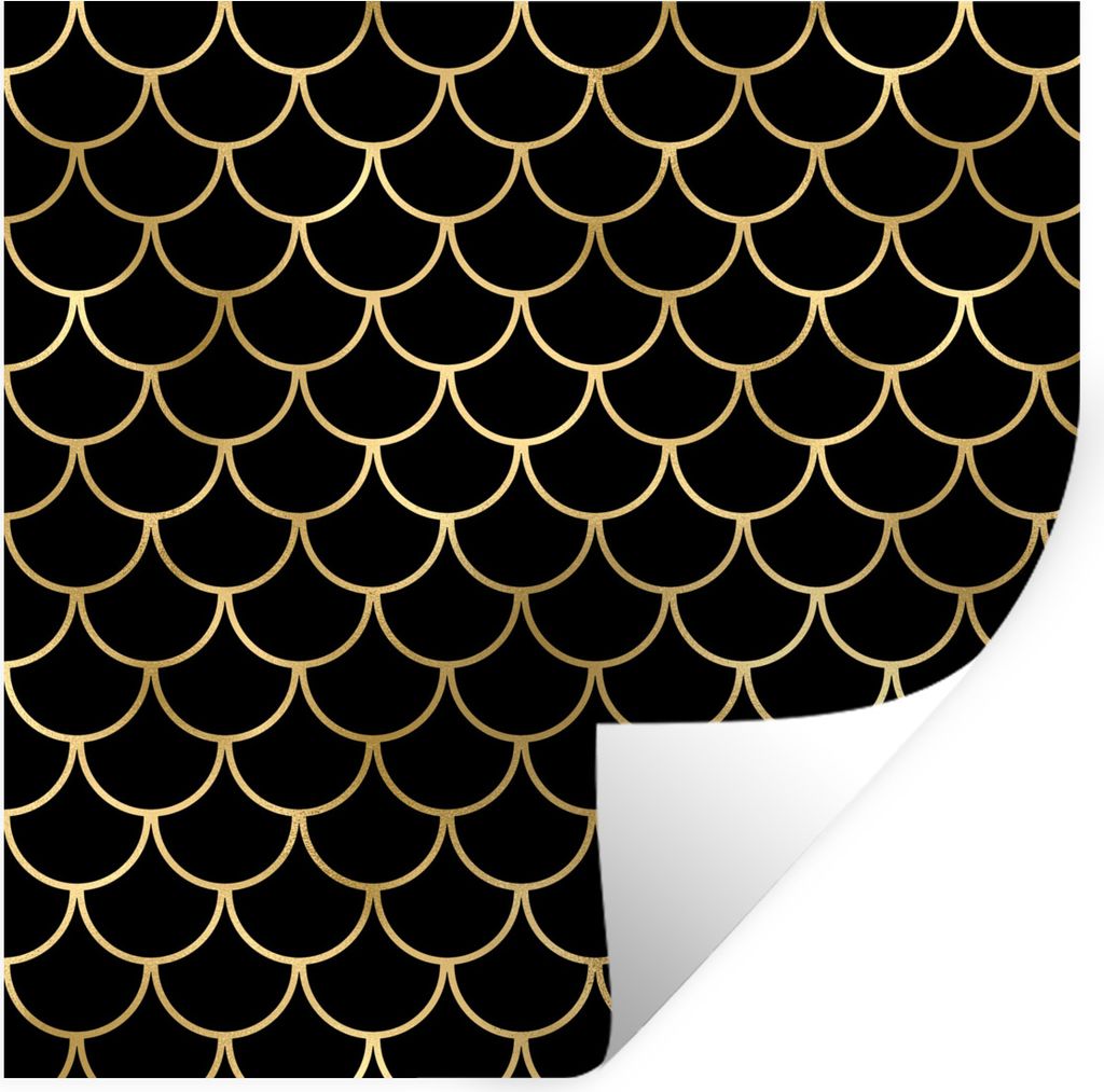 MuchoWow Wandtattoo Wandsticker Wandaufkleber Muster - Fisch - Gold - Schwarz 50x50 cm Selbstklebend und Repositionierbar - Selbstklebend - Fotot...