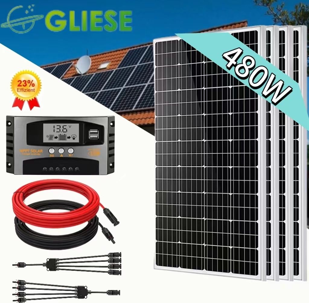 Balkonkraftwerk Set 480W Solarpanel Monokristallin Solar Set 4x120W Solarmodul Photovoltaik für Wohnmobil RV Camping